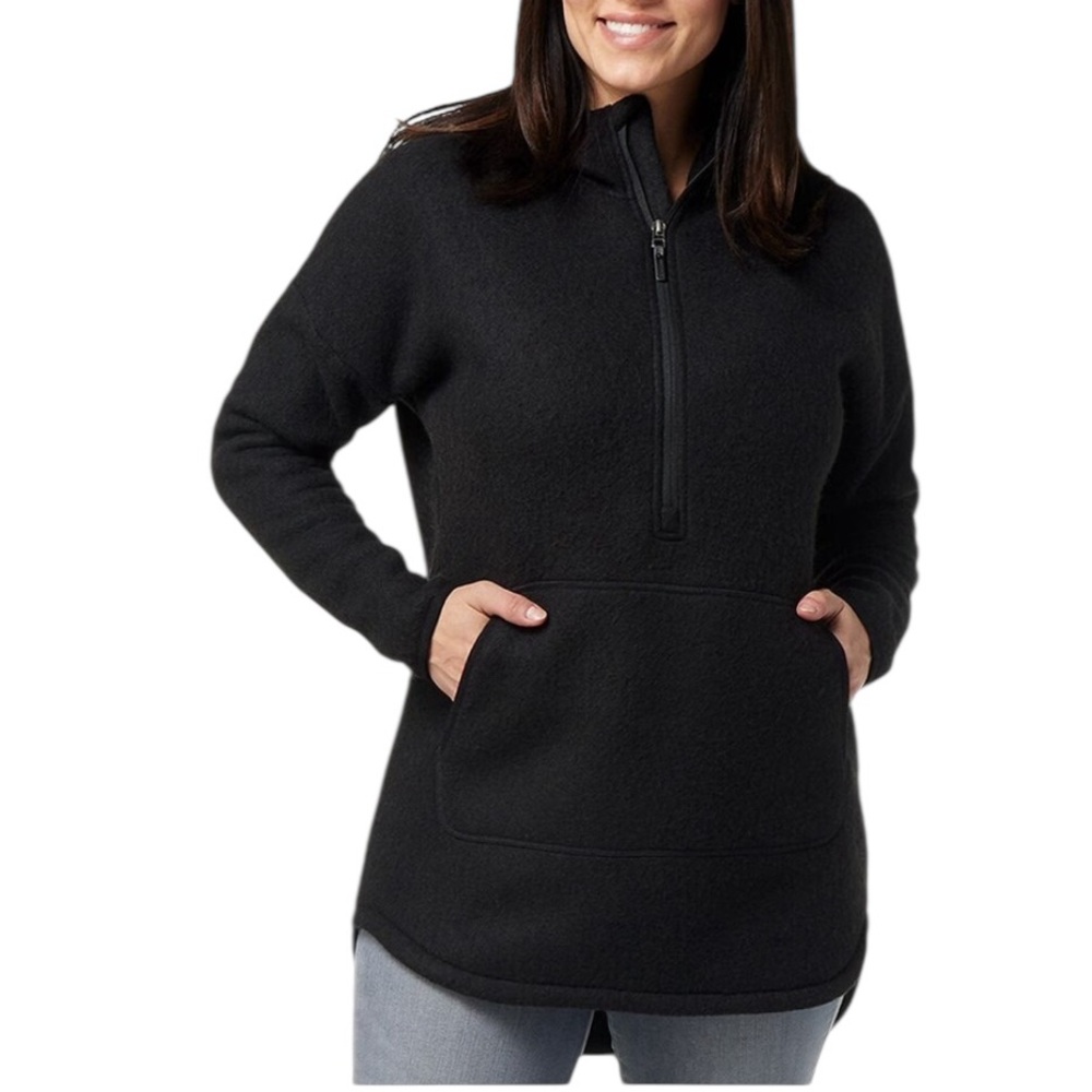 NEW Smartwool Hudson Trail Fleece Poncho Black Wool Long Sleeve Hoodie Pullover